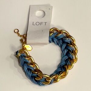 LOFT Gold Chain & Blue Cord in Midnight Sky Braided Chunky Bracelet NWT